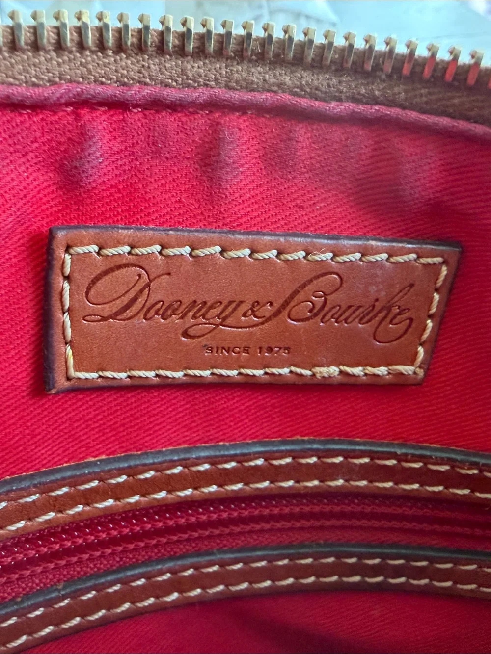 Dooney & Bourke White Pebble Leather Satchel with Brown Trim and Strap